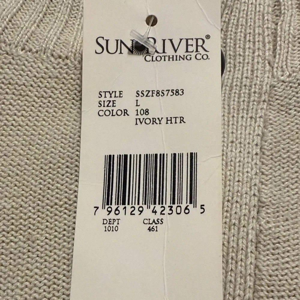 Sun River Clothing Co. Ivory Heather Quarter Button Cotton Pullover Sweater NEW